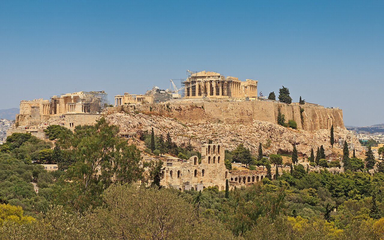 De Akropolis van Athene gezien vanaf de Philopappos-heuvel